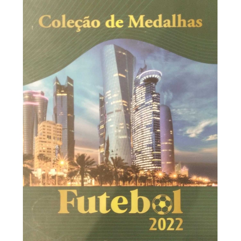 ALBUM COLEÇÃO DE MEDALHA FUTEBOL 2022 COMPLETO COM TODAS AS MEDALHAS