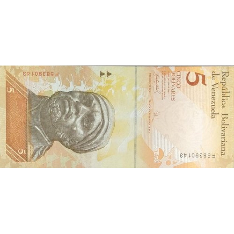 VENEZUELA - CEDULA DE 5 BOLÍVARES FLOR DE ESTAMPA