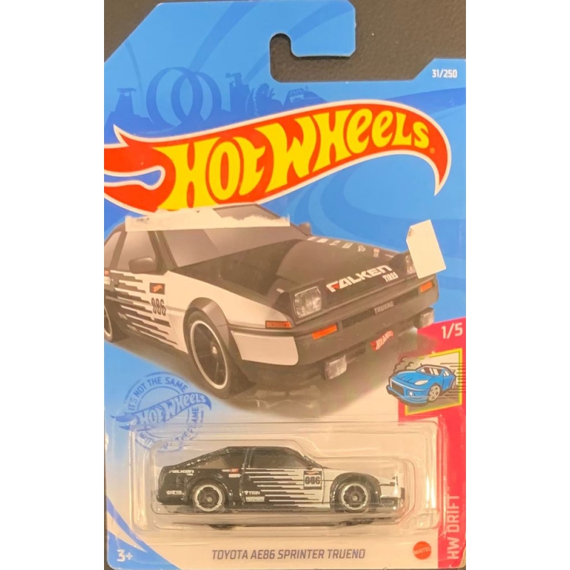 HOT WHEELS - TOYOTA AE86 SPRINTER TRUENO PRETO E BRANCO DE 2020 1/5