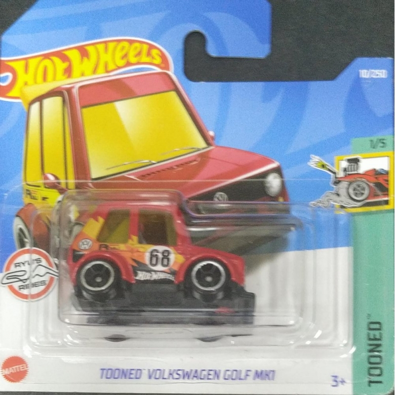 HOT WHEELS TOONED VOLKSWAGEN GOLF MK1 1/5 2021 VERMELHO EMBALAGEM PEQUENA