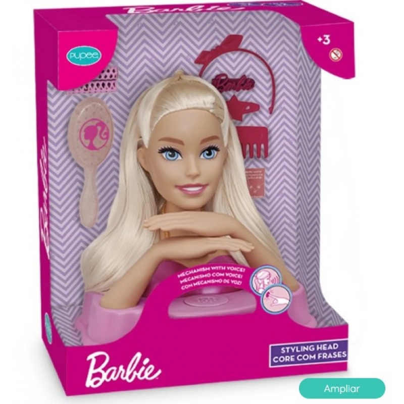 BONECA BARBIE BUSTO 12 FRASES  COM ACESSÓRIOS  PARA PENTEAR 23cm