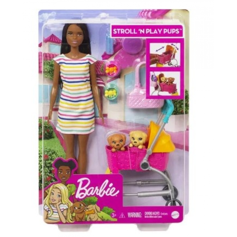 BARBIE CONJUNTO DE BRINQUEDO PASSEIO DE CACHORRO NO CARRINHO