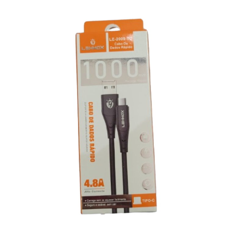 CABO USB TIPO C LEHMOX 4.8A PRETO 1M