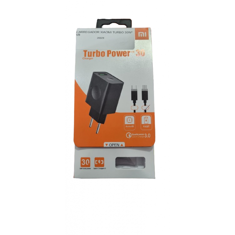 CARREGADOR TURBOPOWER 30W XIAOMI PRETO V8