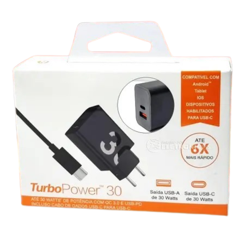 CARREGADOR TURBOPOWER 30 USB TIPO C LEHMOX PRETO