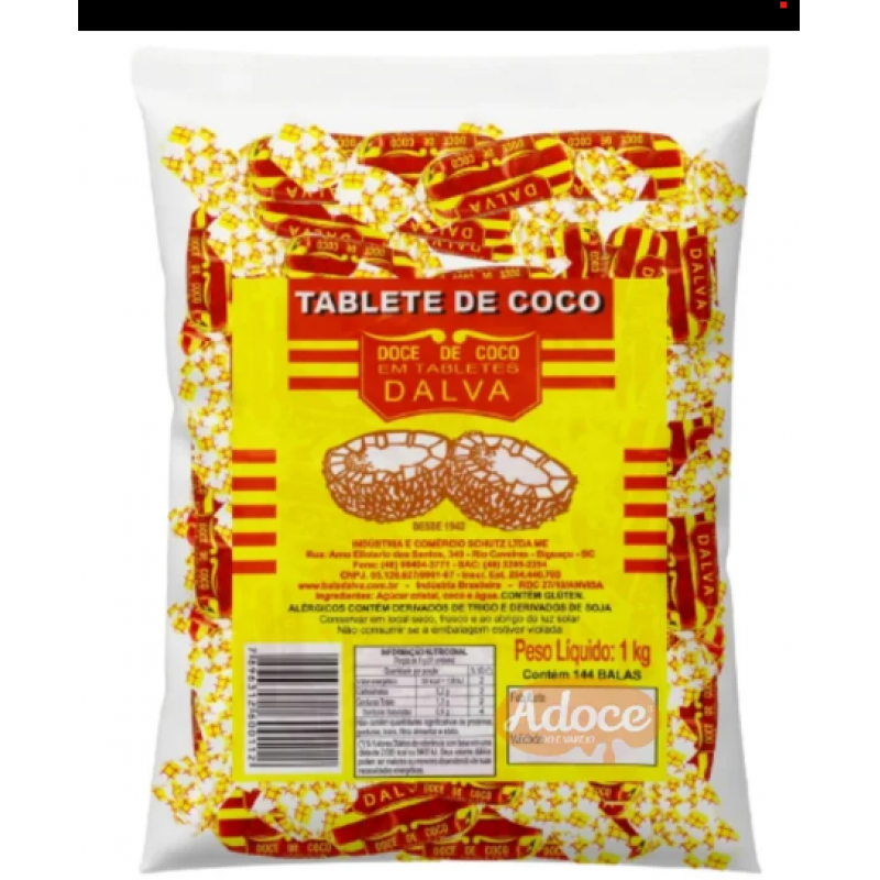 DOCE DE COCO EM TABLETES DALVA 1KG .pacote com 144 balas