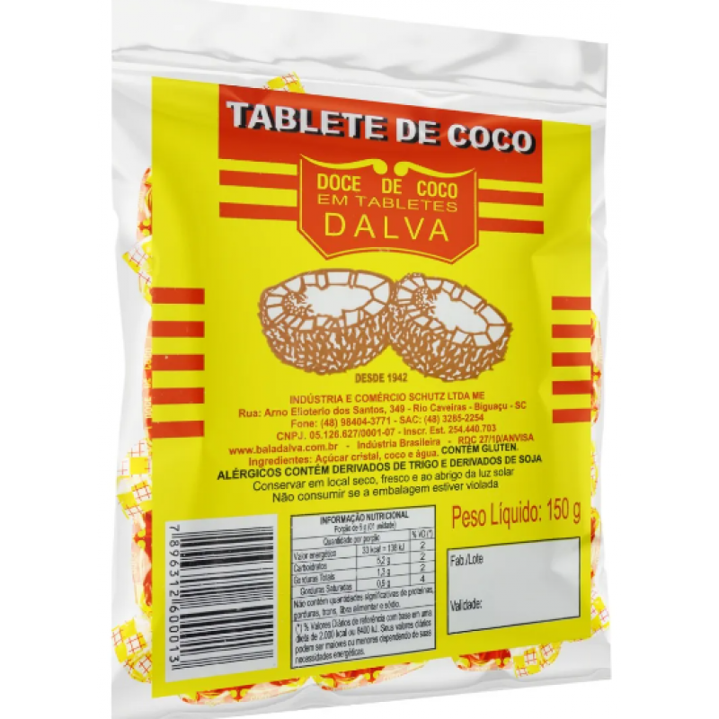 DOCE DE COCO EM TABLETES DALVA 150G