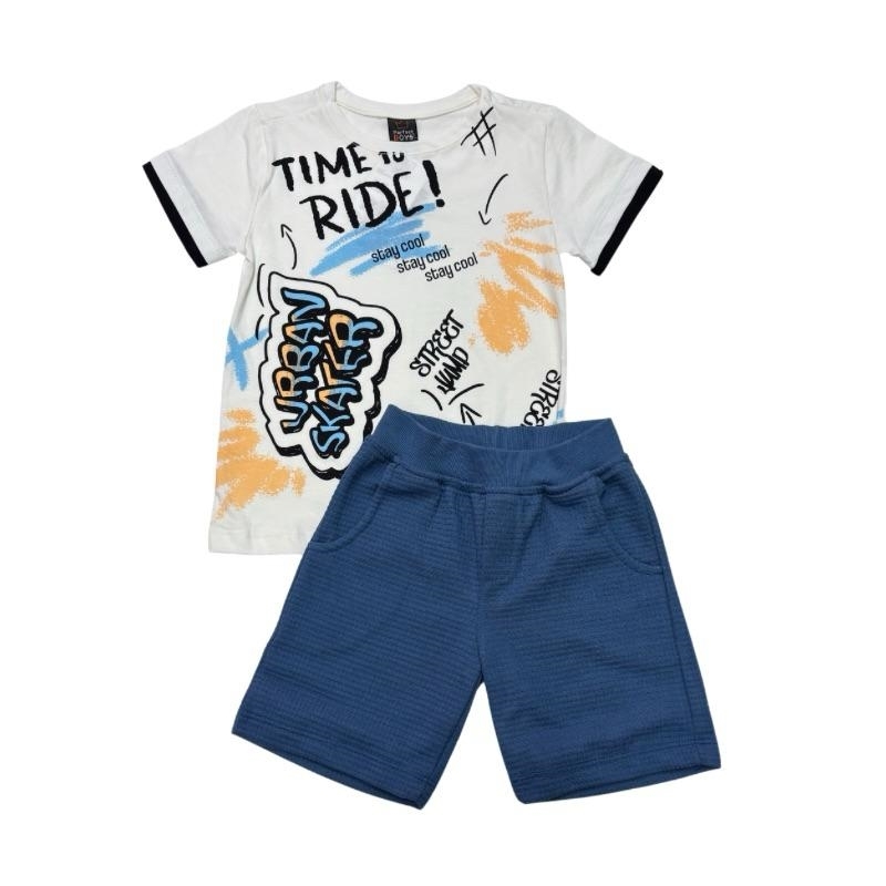 CONJUNTO INFANTIL COM T-SHIRT EM MEIA MALHA E SHORT EM MALHA