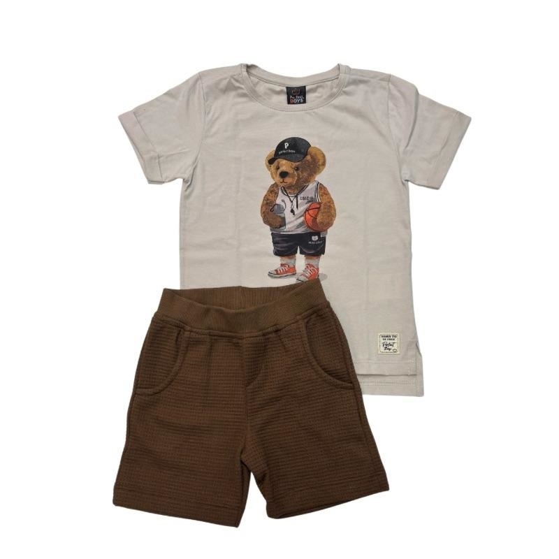 CONJUNTO INFANTIL COM T-SHIRT EM MEIA MALHA E SHORT EM MALHA