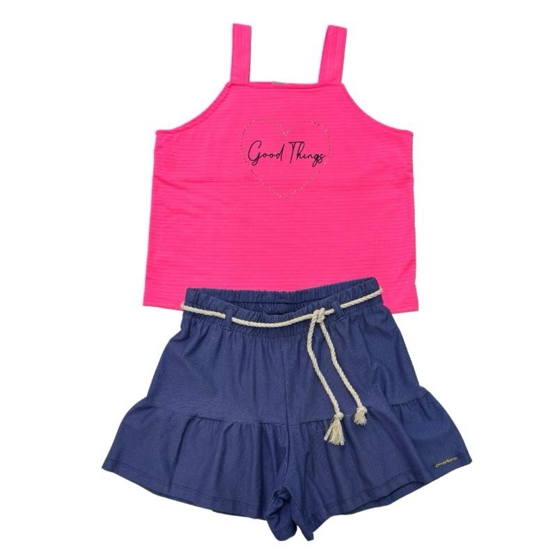 CONJ REGATA ROSA COM SHORTS JEANS 16