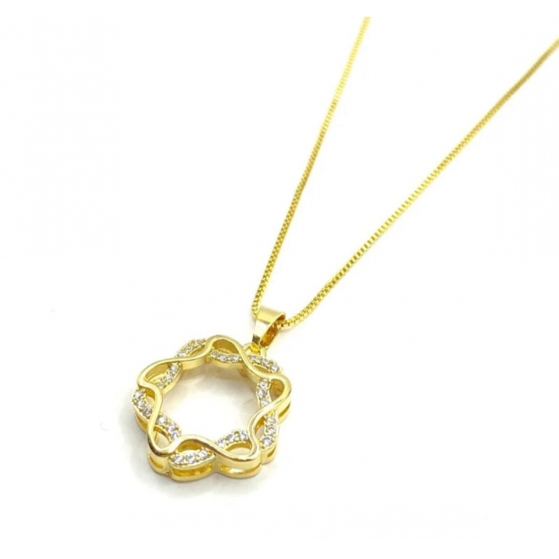 Colar com Pingente formas com zirconias banho em ouro 18k